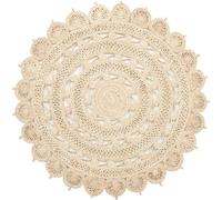 Round Jute Rug 3ft Handwoven Braided Ivory White Boho Décor Circular Jute Area Rug Natural Fiber Rustic Farmhouse Style Boho Décor Rugs for Dining Room Under the Table Home Décor