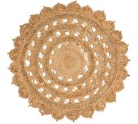 Round Jute Rug 5ft Handwoven Braided Natural Beige Boho Décor Circular Jute Area Rug Natural Fiber Rustic Farmhouse Style Boho Décor Rugs for Dining Room Under the Table Home Décor