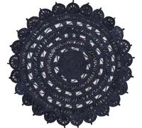Round Jute Rug 6ft Handwoven Braided Natural Blue Boho Décor Circular Jute Area Rug Natural Fiber Rustic Farmhouse Style Boho Décor Rugs for Dining Room Under the Table Home Décor