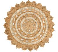 Round Jute Rug 6ft Handwoven Braided Natural Ivory Boho Décor Circular Jute Area Rug Natural Fiber Rustic Farmhouse Style Boho Décor Rugs for Dining Room Under the Table Home Décor