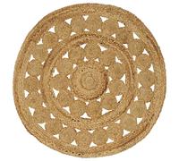Round Jute Rug 90cm Natural Brown Handmade Soft Mat Layered Circles Eco Area Rug