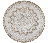 Round Jute Rug Brown/White 90cm Braided Jute Mandala Handmade Natural Reversible