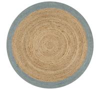 Round Jute Rug Olive Green Border 90 cm Handmade Braided Natural Center Durable