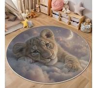 Round Kids Play Rug Fantasy Art Style Lion Lying On The Cloud - Round 100cm Soft & Non-Slip Soft Crawling Play Mat for Children Toddlers Bedroom Playing and Learning,Washable Classroom Rug