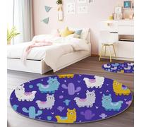 Round Kids Rug for Bedroom Nursery 150 cm, Adorable Alpaca Pattern Machine Washable Circle Area Rug, Cartoon Style Soft Non-Slip Round Carpet for Living Room Playroom, Colorful