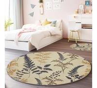 Round Kids Rug for Bedroom Nursery 180 cm, Natural Style Machine Washable Circle Area Rug, Fern Pattern Soft Non-Slip Round Carpet for Living Room Playroom, Cream