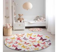 Round Kids Rug for Bedroom Nursery 245 cm, Playful Cute Style Machine Washable Circle Area Rug, Butterfly Pattern Soft Non-Slip Round Carpet for Living Room Playroom, Colorful