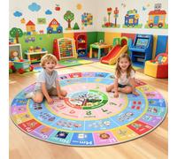 Round Kids Rug for Playroom,ABC Alphabet Small Classroom Rug,Educational Kids Play Mat With Number Shape Animal Season,Learning Area Rug for Nursery Bedroom Kidsroom,Colorful Non-Slip Washable(4ft)