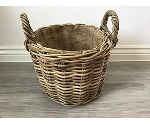 Round Kindling/Storage Basket, Hessian Lined, Excellent Quality, Very Strong Kuba Rattan (Small)