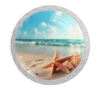 Round Kitchen Cabinet Knobs and Pulls,Cabinet Door Handles,4Pcs,Beach Seaside Starfish Ocean,Kitchen Knobs for Cabinets