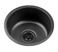 Round Kitchen Sinks Black Grey Nano Bar Sink Stainless Steel Kitchen Small Single Sink for Bar Balcony Mini Kitchen Bathroom (35cm, Black)