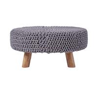 Round Knitted Footstool 100% Cotton Flat Circular with 4 Support Wooden Legs