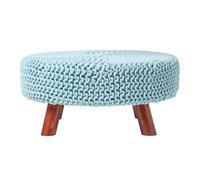 Round Knitted Footstool 100% Cotton Flat Circular with 4 Support Wooden Legs