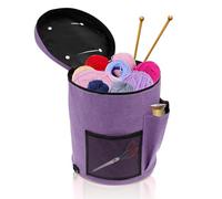 Round Knitting Bag Yarn Organizer Tote Bag Portable Crochet Bag Round Yarn Storage Bag Knitting Crochet Projects Bag Wool Holder Knitting Organizers Craft Bag Yarn Bag Knitting Basket (Purple)