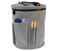 Round Knitting Bag Yarn Organizer Tote Bag Portable Crochet Bag Round Yarn Storage Bag Knitting Crochet Projects Bag Wool Holder Knitting Organizers Craft Bag Yarn Bag Knitting Basket (Grey)