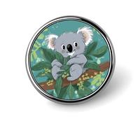 Round Koala Vine Cartoon Brooch Classic Mini Pin 1 Inch Aluminum Alloy Lapel Pin Personalized Button Badge for Backpack Hat Suit Jacket Clothing Decoration