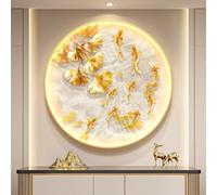 Round Koi Fish Wall Art, Modern Feng Shui Illuminated Hanging Decoration, Creative Wall Sculpture with Aluminum Frame for Home, Living Room, Bedroom, Office