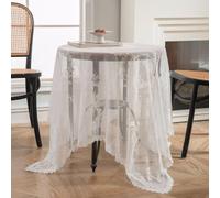 Round Lace Tablecloth 90cm, White Lace Rectangular Tablecloth, Vintage Floral Embroidered Table Cloth, French Rustic Vintage Embroidered Table Cover for Wedding Party Banquet Reception Home Decor