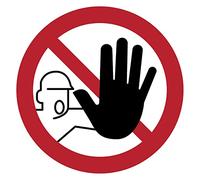 Round Laminated Sign Adhesive, Waterproof ISO 7010 - Adhesive - UV Resistant Laminated Adhesive - Arrest! Prohibited Access - Diameter 5 cm