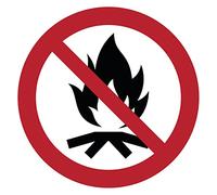 Round Laminated Sign Adhesive, Waterproof ISO 7010 - Adhesive - UV Resistant Laminated Adhesive - No Campfires - Diameter 20cm