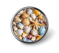 Round Lapel Pins for Men Women Colorful Shells And Starfish 1 Inch Enamel Pin Aluminum Alloy Metal Badge Brooch for Hats, Jackets, Backpacks, Suits Stylish Fashion Pins for Party Favors, Gifts