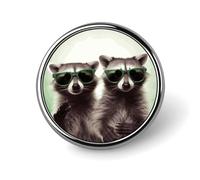Round Lapel Pins Metal Round Brooch Badge for Backpacks Or Lapels, Valentine Pin, Funny Raccoon Green Sunglasses Printed Round Pins
