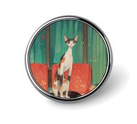 Round Lapel Pins Metal Round Brooch Badge for Backpacks Or Lapels, Valentine Pin, Long Necked Cat Printed Round Pins