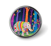 Round Lapel Pins Patriotic Pin for Men Women Colorful Forest Elephant Metal Badge Brooch Accessories Party Favors, Hat Suit Decorations Enamel Lapel Pins Aluminum Alloy