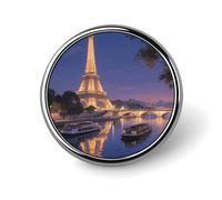 Round Lapel Pins Patriotic Pin for Men Women Night View of The Eiffel Tower in Paris Metal Badge Brooch Accessories Party Favors, Hat Suit Decorations Enamel Lapel Pins Aluminum Alloy