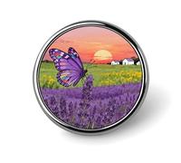 Round Lapel Pins Patriotic Pin for Men Women Purple Lavender Fields Metal Badge Brooch Accessories Party Favors, Hat Suit Decorations Enamel Lapel Pins Aluminum Alloy