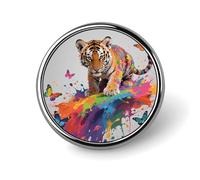 Round Lapel Pins Patriotic Pin for Men Women Tiger & Flying Colors Metal Badge Brooch Accessories Party Favors, Hat Suit Decorations Enamel Lapel Pins Aluminum Alloy