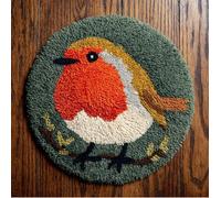 Round Latch Hook Rug Kit Robin 20X20Inch (50X50Cm) Patterns Diy Crochet Round Carpet For Adults Kids Beginners, Pre-Printed Canvas Yarn Rug Hooking Kits, Creative Craft Home Decor Ideal For