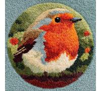 Round Latch Hook Rug Kit Robin And Rose 20X20Inch (50X50Cm) Patterns Diy Crochet Round Carpet For Adults Beginners, Pre-Printed Canvas Yarn Rug Hooking Kits, Creative Craft Home Decor Ideal