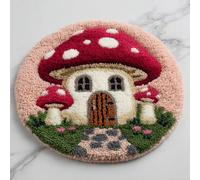 Round Latch Hook Rug Kits Mushroom House For Adults And Starter 50*50Cm