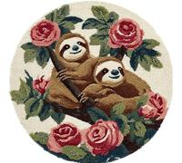 Round Latch Hook Rug Kits, Sloths And Roses In A Tree 50X50Cm Home Carpet Rug Making Canvas Kits, Diy Crochet Kits Embroidery Kits Needlework Crafts For Home Decor, Latch Hook Kits For Begin