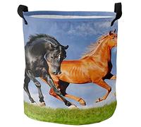 Round Laundry Basket 3D Horse Running In The Prairie Storage Baskets Waterproof With Handles Laundry Hamper, For Dorm, Room, Family, 60L