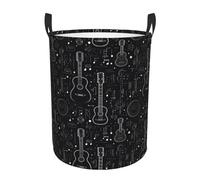Round Laundry Basket 60L, Cool Black Guitar Print Dirty Clothes Baskets Waterproof Large Laundry Baskets, For Blanket, Children'S Toys, Dorm