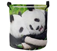 Round Laundry Basket Funny Animal Bear Panda With Bamboo Pattern Storage Baskets Stands Up Collapsible Laundry Hamper, For Bathroom, Dorm, Room, 60L