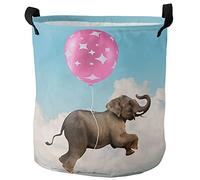 Round Laundry Basket Funny Elephant With Balloons Storage Baskets Large Personalised Laundry Bin, For Blanket, Room, Family, 60L