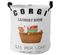 Round Laundry Basket Laundry Room Funny Corgi In Basket Clothes Hamper Washable Large Laundry Hamper, For Dorm, Bedroom, Room, 60L