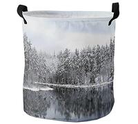 Round Laundry Basket Winter Beautiful Snow White Tree Clear Lake Clothes Organiser Stands Up Personalised Laundry Bin, For Bedroom, Family, Room, 60L