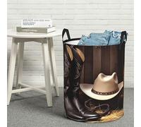 Round Laundry Basket with Handles Waterproof Laundry Hamper for Bathroom Cowboy Black Hat Western Boots1 Circular Storage Basket Lightweight Organizer Basket for Dirty Clothes Dirty Clothes Hamper