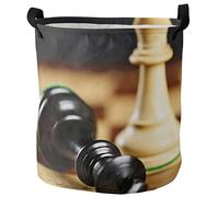 Round Laundry Basket Wooden Black And White International Chess Flag Storage Baskets Collapsible Washable Washing Basket, For Blanket, Room, Dorm, 60L