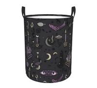 Round Laundry Baskets Purple Black Goth Spooky Laundry Hamper Waterproof Oxford Fabric Dirty Clothes Hampers With Handles, Kids Toy Storage, Collapsible Nursery Basket, For Bedrooms Bath
