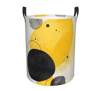 Round Laundry Hamper Collapsible - Waterproof Oxford Clothes Hamper With Handles For Bedroom Bathroom, Dirty Clothes Basket Organizer, Yellow Black Gray Circle Collage Laundry Basket For Storage