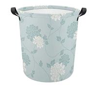 Round Laundry Hamper Duck Egg Blue Flower Bin For Clothes Washing With Handles Storage Basket For Clothes Folding Washing Bin, For College, Room, Bathroom