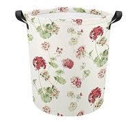 Round Laundry Hamper Laura Ashley Geranium Cranberry Large Clothes Hamper Easy To Carry Big Storage Basket Laundry Bin, For Utility Room, Bathroom, Kids Bedroom