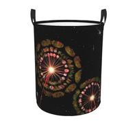 Round Laundry Hamper - Starry Dandelion Print Waterproof Storage Basket with Handles, Multi-Use Collapsible Bin - Small