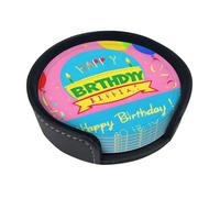 Round Leather coastersHappy Birthday Balloon Prints Delicate and Soft Lightweight and Portable Suitable for Kitchen Cafe and Restaurant