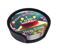 Round Leather coastersHappy Birthday Beautiful Prints Delicate and Soft Lightweight and Portable Suitable for Kitchen Cafe and Restaurant